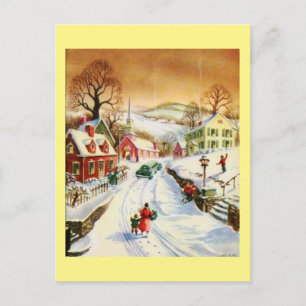 Alte Weihnachtsdorfszene Feiertagspostkarte
