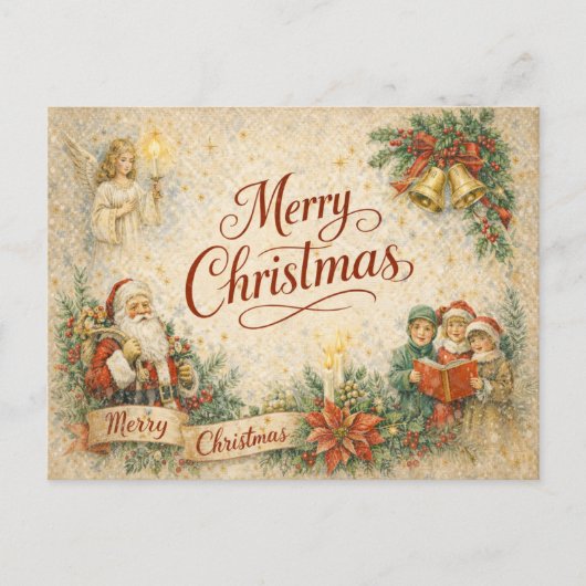 Alte Weihnachtsengel und Sänger Frohe Weihnachten (Vorderseite)