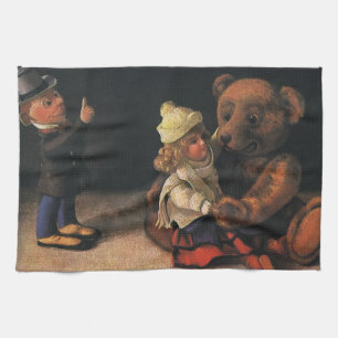 Alte Weihnachtsfiguren, Puppe und Teddybär Geschirrtuch