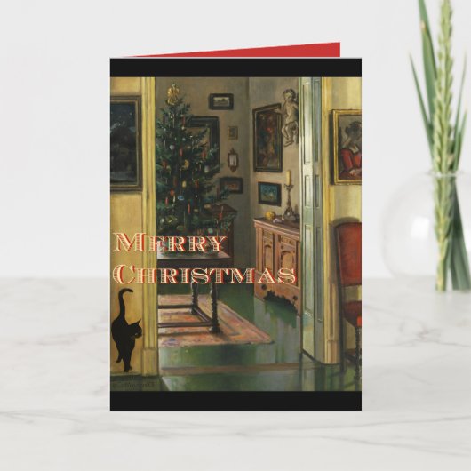 Alte Weihnachtskarte mit schwarzer Katze Feiertagskarte (Vorderseite)