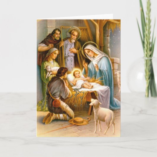 Alte Weihnachtskrippe Feiertagskarte (Vorderseite)