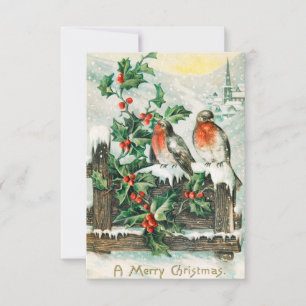 Alte Weihnachtspostkarte mit Rotkehlchen Einladung