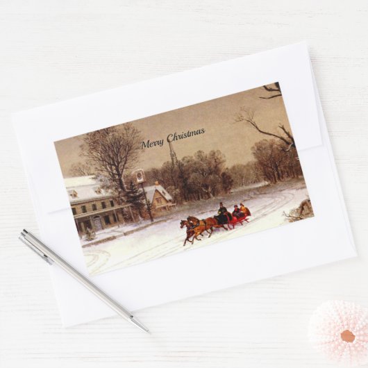 Alte Weihnachtsskifahrten, Winterlandschaft Rechteckiger Aufkleber (Umschlag)