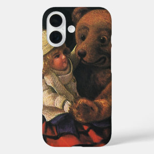 Alte Weihnachtsspielzeuge, Puppe und ein Teddybär iPhone 16 Hülle