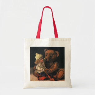 Alte Weihnachtsspielzeuge, Puppe und ein Teddybär Tragetasche