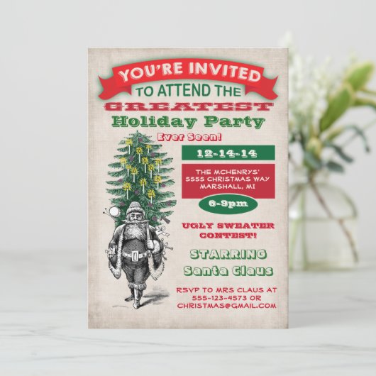 Alte Weihnachtszeit-Party Einladung (Stehend Vorderseite)