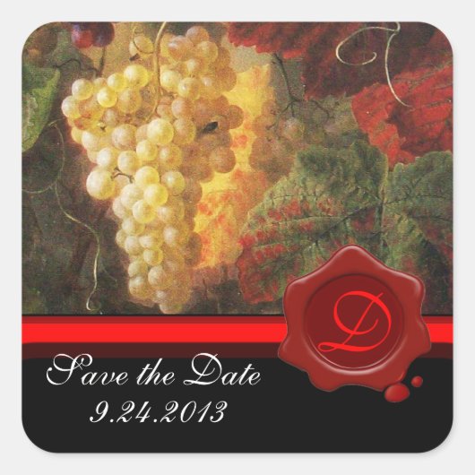 ALTE WEINRÜSTE PARTY, ROTES WAX SIEGEL QUADRATISCHER AUFKLEBER (Vorderseite)