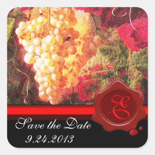 ALTE WEINRÜSTE PARTY, ROTES WAX SIEGEL QUADRATISCHER AUFKLEBER (Vorderseite)