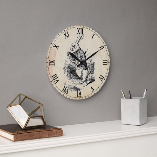 Alte weiße Kaninchen römische Mauermauer Wanduhr (Büro)
