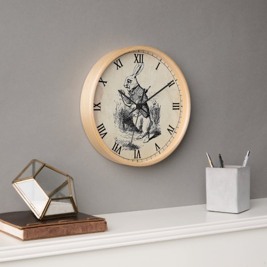 Alte weiße Kaninchen römische Mauermauer Wanduhr (Büro)