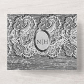 Alte weiße Spitzen, graues Holz Silberhochzeit All In One Einladung (Rückseite)