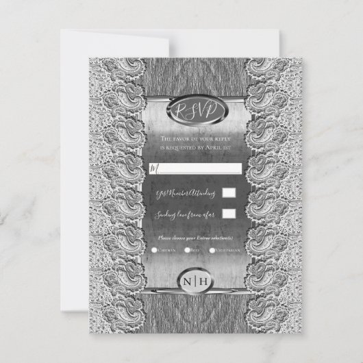 Alte weiße Spitzen, graues Holz Silberhochzeit Einladung (Vorderseite)