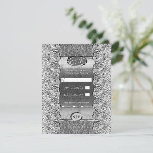 Alte weiße Spitzen, graues Holz Silberhochzeit Einladung (Stehend Vorderseite)