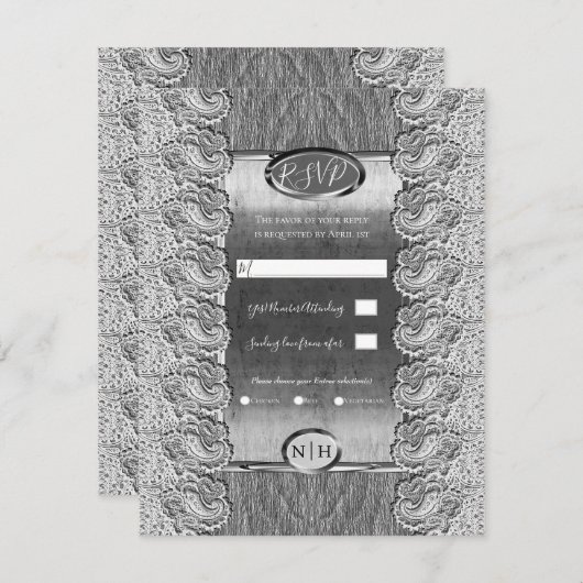 Alte weiße Spitzen, graues Holz Silberhochzeit Einladung (Vorne/Hinten)