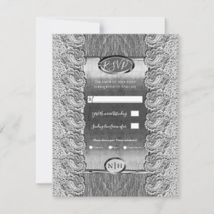 Alte weiße Spitzen, graues Holz Silberhochzeit Einladung