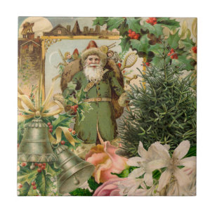 Alte Welt Grüner Weihnachtsmann Weihnachten Collag Fliese