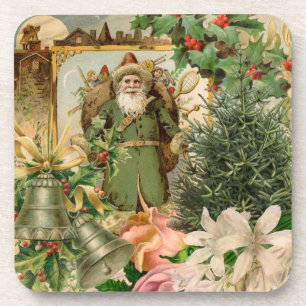 Alte Welt Grüner Weihnachtsmann Weihnachtscollage  Getränkeuntersetzer