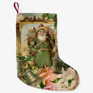 Alte Welt Grüner Weihnachtsmann Weihnachtscollage Kleiner Weihnachtsstrumpf