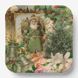 Alte Welt Grüner Weihnachtsmann Weihnachtscollage  Pappteller