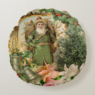 Alte Welt Grüner Weihnachtsmann Weihnachtscollage  Rundes Kissen
