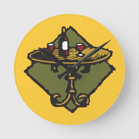 Alte Welt, Holzschnittart, Restaurant, Bar, Bistro Runde Wanduhr (Vorderseite)