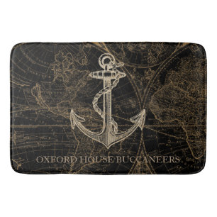 Alte Welt Nautic Anchor Monogram Black Badematte