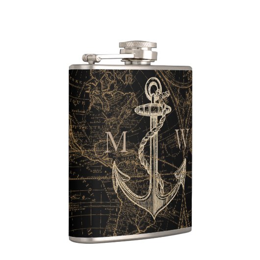 Alte Welt Nautic Anchor Monogram Black Flachmann (Rechts)