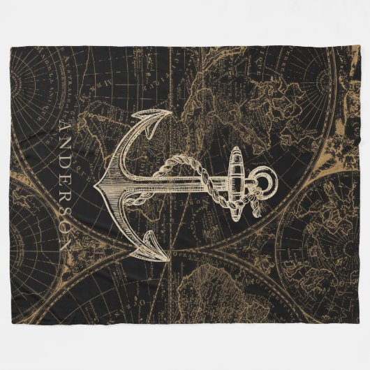 Alte Welt Nautic Anchor Monogram Black Fleecedecke (Vorderseite (Horizontal))
