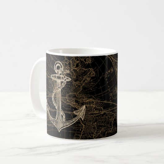 Alte Welt Nautic Anchor Monogram Black Kaffeetasse (Vorderseite Links)