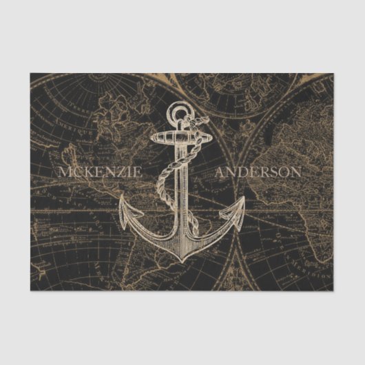 Alte Welt Nautic Anchor Monogram Black Seidenpapier (Vorderseite)