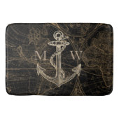 Alte Welt Reise Nautical Anchor Monogram Black Badematte (Vorderseite)