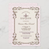 Alte Welt rosa Taufe Einladung (Vorne/Hinten)