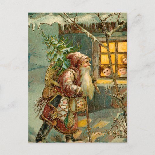 Alte Welt Vater Weihnachten im Schnee mit Geschenk (Vorderseite)