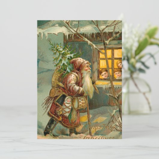 Alte Welt Vater Weihnachten im Schnee mit Geschenk (Stehend Vorderseite)