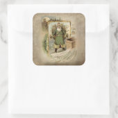 Alte Welt Vater Weihnachten in Grünen Robben Quadratischer Aufkleber (Tasche)