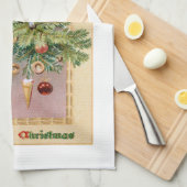 Alte Welt Vater Weihnachten und dekorierte Bäume Geschirrtuch (Viertel Falte)