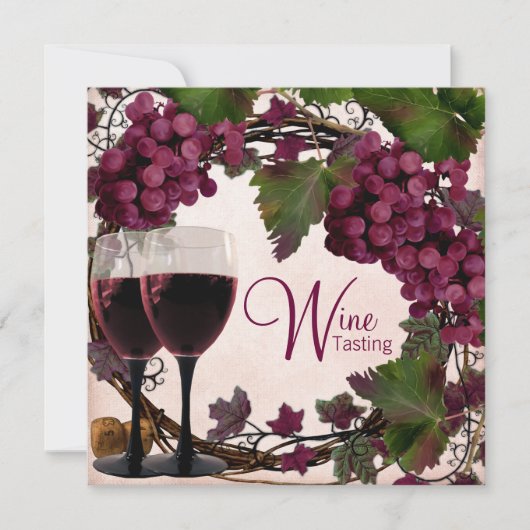 Alte Welt Vintag Rote Weintrauben Weinverkostung Einladung (Vorderseite)