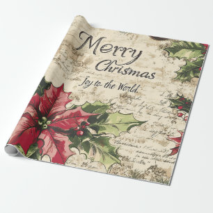 Alte Welt Vintage Weihnachts-Holly-Muster Geschenkpapier