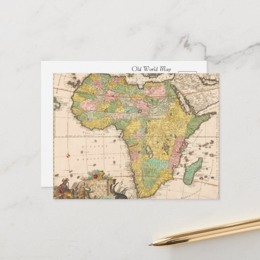 Alte Weltkarte Afrikas Postkarte (Vorderseite/Rückseite Beispiel)