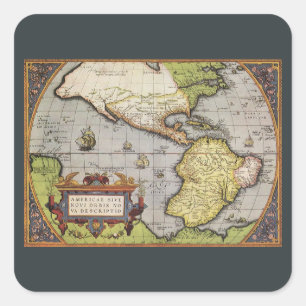 Alte Weltkarte Amerikas von Abraham Ortelius Quadratischer Aufkleber