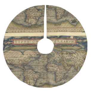 Alte Weltkarte Antiker Atlas Polyester Weihnachtsbaumdecke