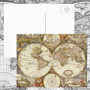 Alte Weltkarte, ca. 1680. Von Frederick de Wit Postkarte