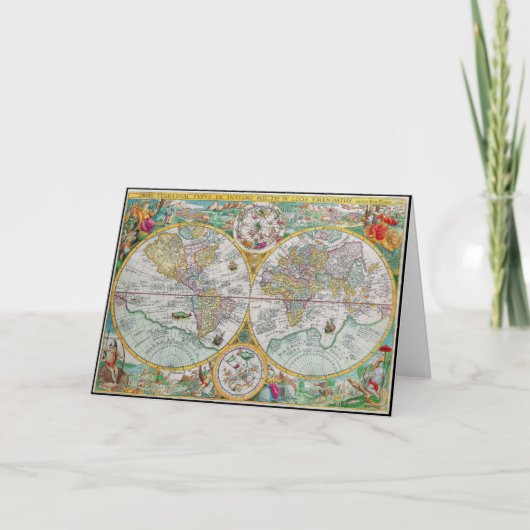 Alte Weltkarte mit farbenfrohen Kunstwerken Karte (Vorderseite)