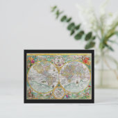 Alte Weltkarte mit farbenfrohen Kunstwerken Postkarte (Stehend Vorderseite)
