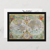 Alte Weltkarte mit farbenfrohen Kunstwerken Postkarte (Vorne/Hinten)