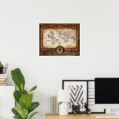 Alte Weltkarte mit Kompass Poster (Heimbüro)