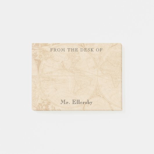 Alte Weltkarte Name 4x3 Post-it Klebezettel (Vorderseite)