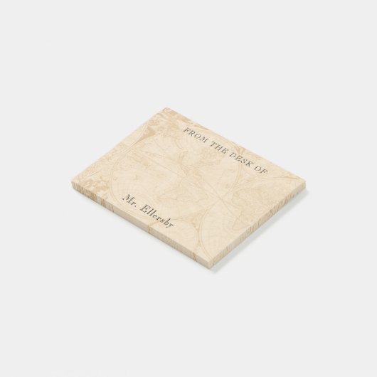 Alte Weltkarte Name 4x3 Post-it Klebezettel (angewinkelt)