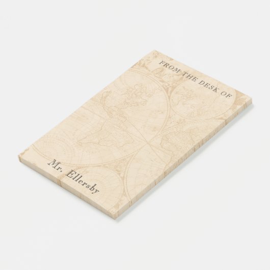 Alte Weltkarte Name 4x6 Post-it Klebezettel (angewinkelt)