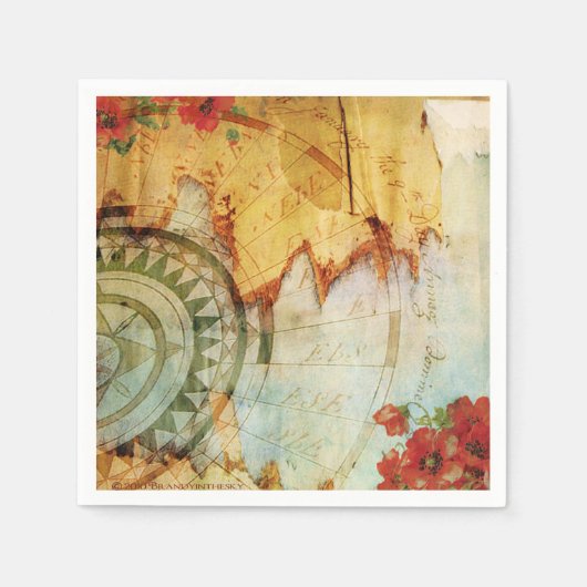 Alte Weltkarte & Poppies Custom Paper Napkins Serviette (Vorderseite)